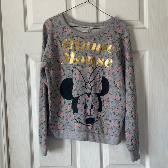 Forever 21 Disney Minnie Mouse gold grey floral pullover crew neck sweatshirt S - Picture 1 of 16
